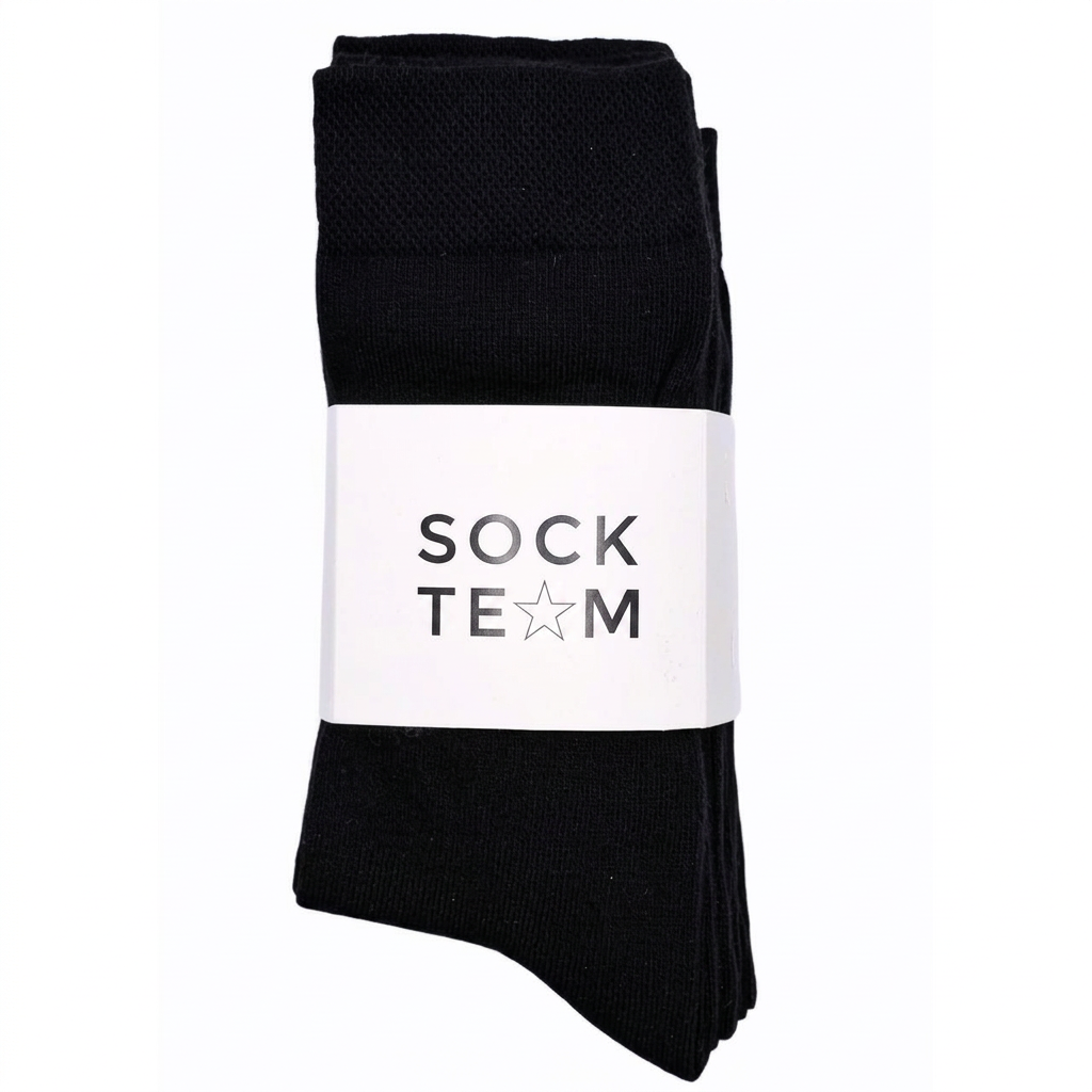 Svart hög strumpa med Sockteams logotyp