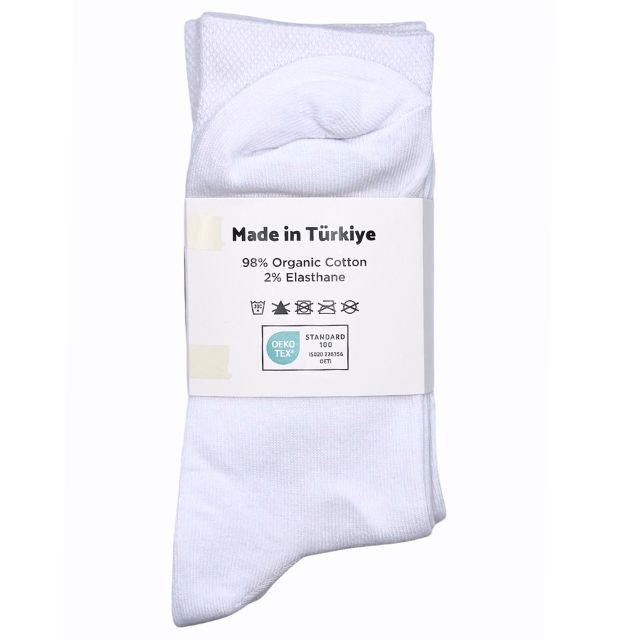 Vit hög strumpa från Sockteam i ekologisk bomull