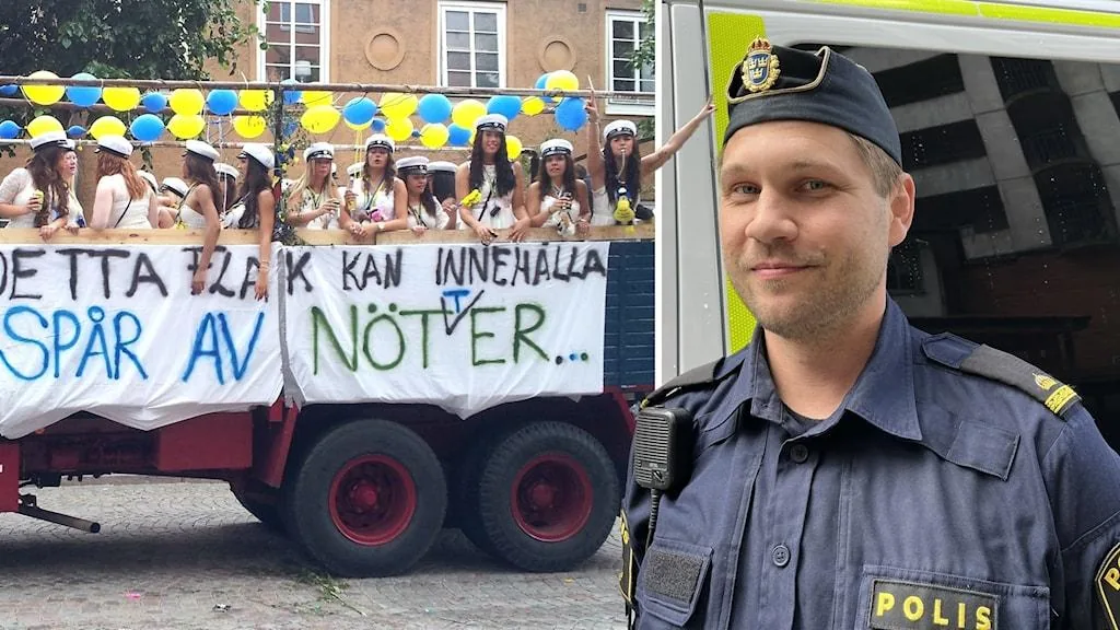 svenska studenter med studentmössor firar examen