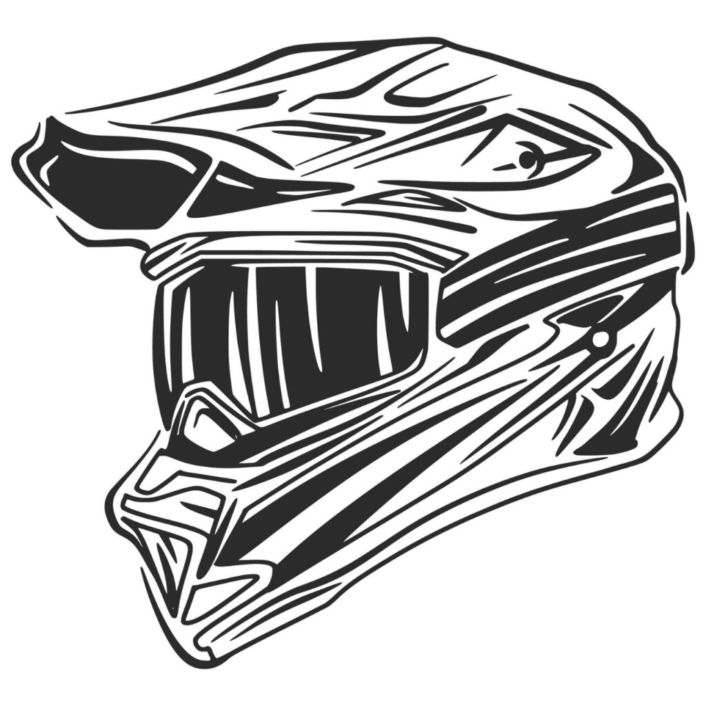 Svartvit crosshjälm med detaljerad design för extremsport