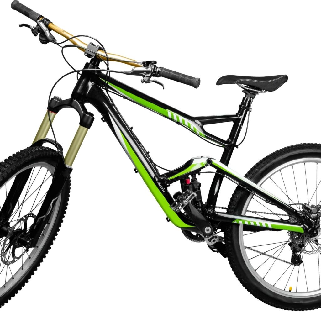 Grön och svart mountainbike, redo för äventyr i terrängen