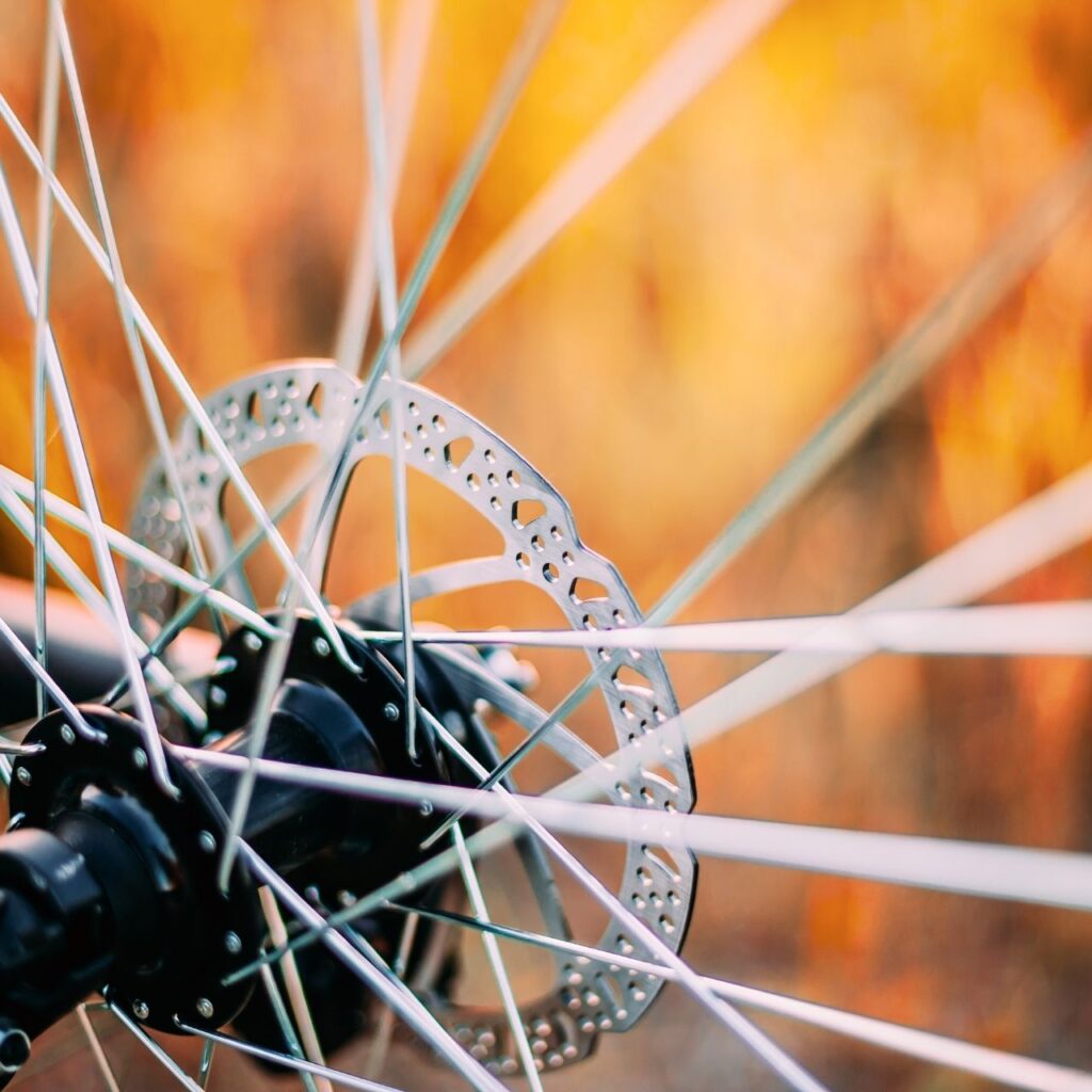 Skivbroms monterad på ett ekrat cykelhjul.