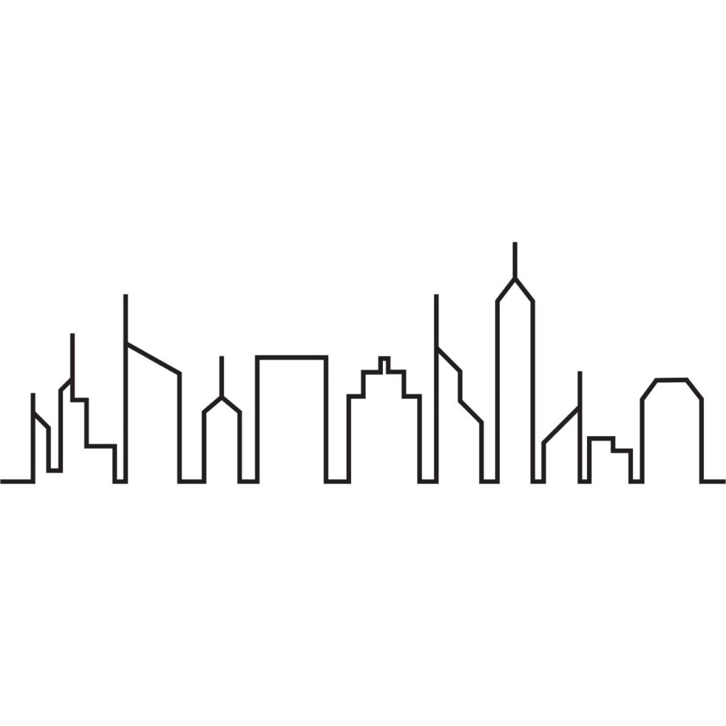 Svartvit siluett av New Yorks berömda skyline