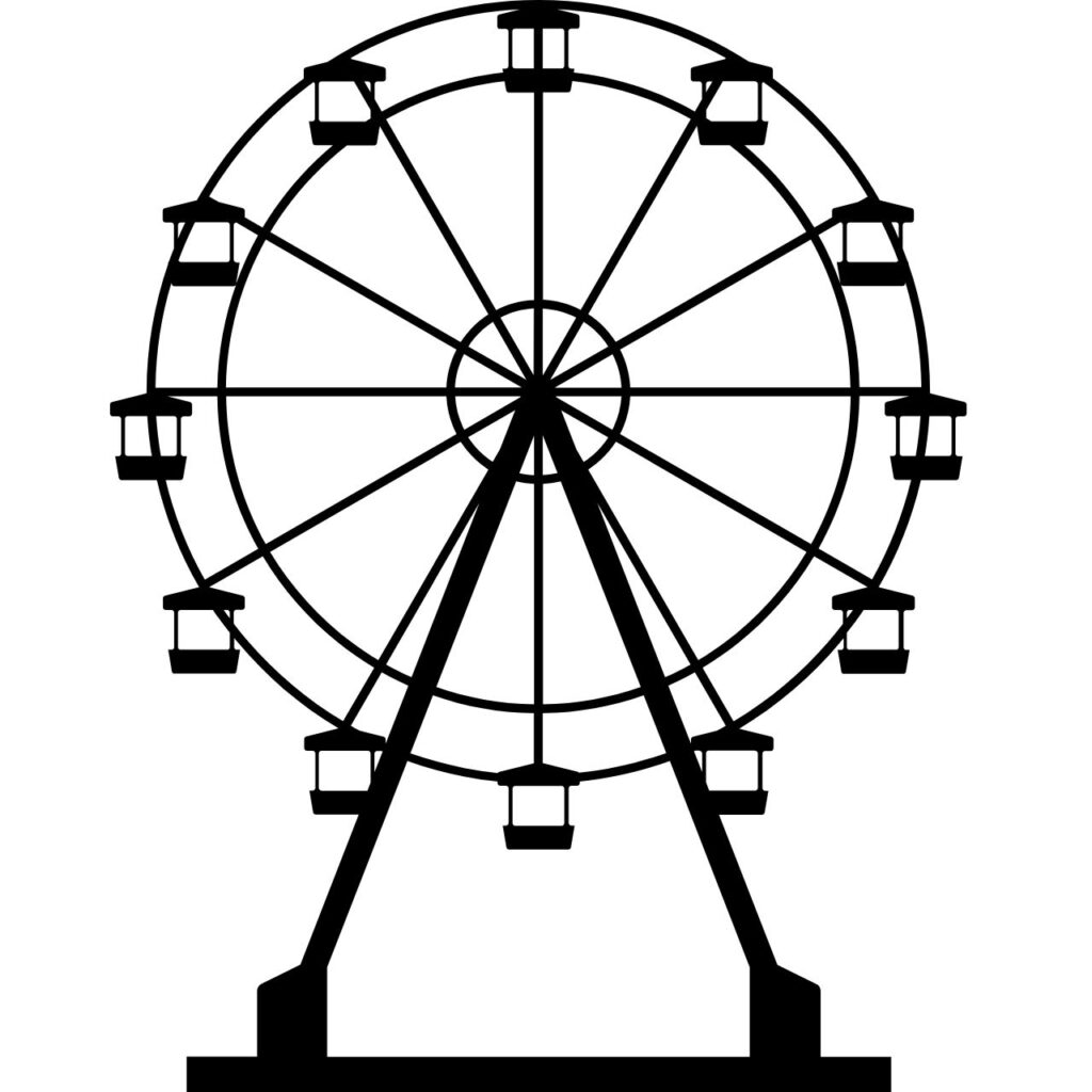 Svartvit handritad illustration av ett pariserhjul
