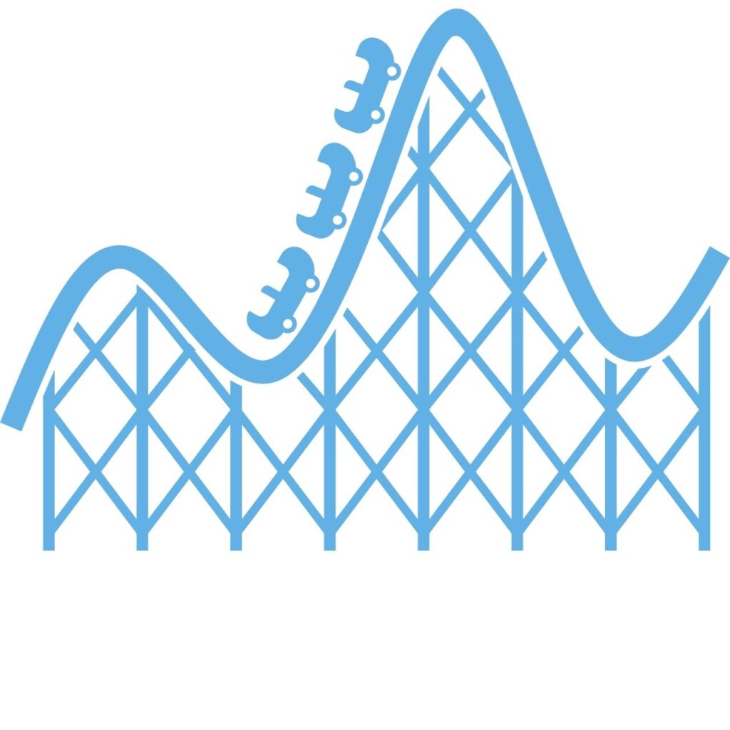 Blå berg- och dalbana framträder mot en ren vit bakgrund