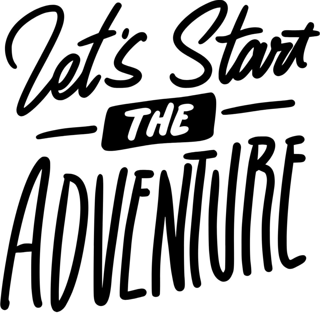 Texten 'Let's Start the Adventure' i en stilren och modern design