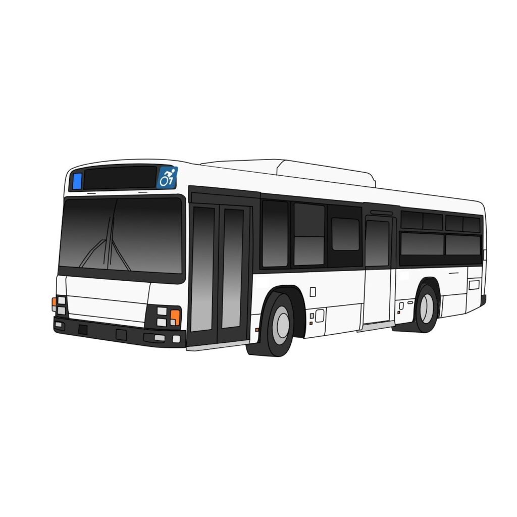 En vit buss mot en klar och ren vit bakgrund