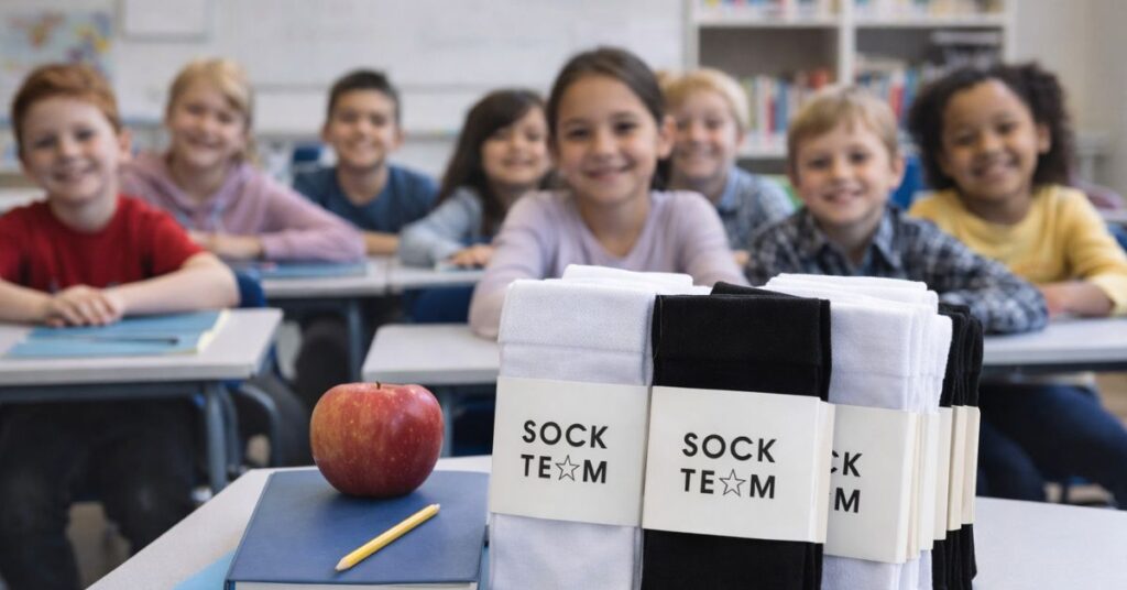 klassförsäljning med strumpor i klassrum