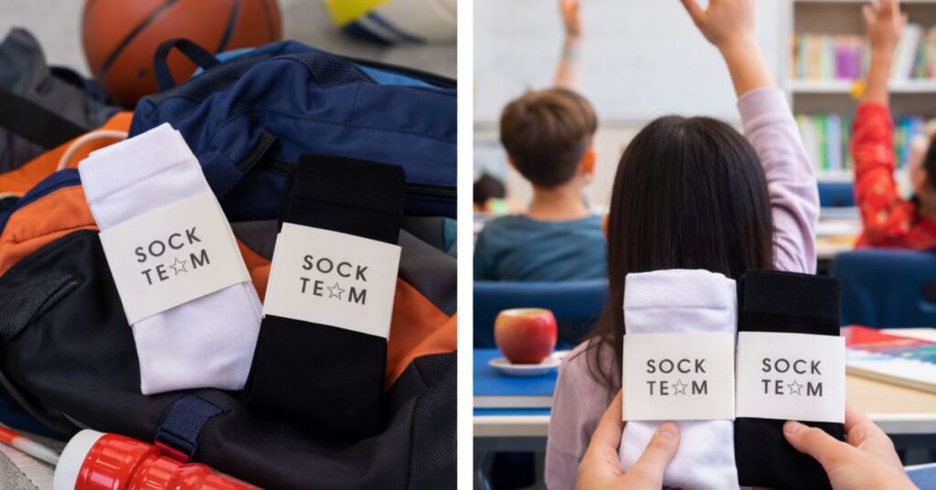 klassförsäljning med strumpor i klassrum